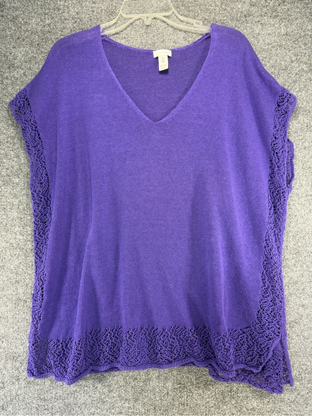 Chico's Linen Blend Crochet-Trim Sweater Tunic V-Neck Purple